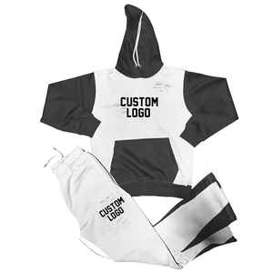 Custom Men Stacked Sweatsuit Custom Two Piece 100% <b>Cotton</b> French Terry <b>Raw</b> Hem Heavyweight Flared Sweatpants and Hoodie Set Men - Product Image 2