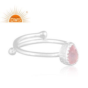 Anillo apilable de piedras preciosas de cuarzo rosa Natural de Plata de Ley 925 fina de la mejor calidad, joyería personalizada para mujer, regalo para ella - Product Image 3