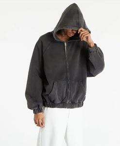 Sweat à capuche surdimensionné vintage délavé à l'acide pour hommes 100% coton éponge française avec broderie 3D personnalisée couleur unie approvisionnement ODM - Product Image 3