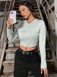 Crop Top Sudadera con capucha Impresión personalizada Venta al por mayor Sudadera con capucha de mujer Sudadera con capucha de manga larga Casual recortada para hombres - Product Image 5