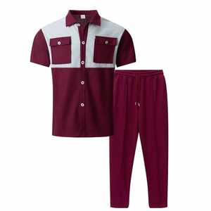 Conjunto de Pantalones y Camisa de Manga Corta con Solapa, Estilo Urbano, Color Sólido, Verano, Ecológico, 100% Algodón, Holgado, a la Moda, para Hombre, Casual 2 - Product Image 2