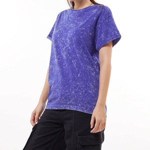Fabricante personalizado al por mayor de alta calidad mujeres ácido lavado camisetas buena calidad verano señoras Color sólido Vintage camiseta - Product Image 1