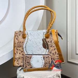 2025 venta al por mayor nueva llegada bolso de mano de cuero de vaca y bolso de mano de cuero genuino conjuntos combinados de 2 piezas para mujeres - Product Image 1