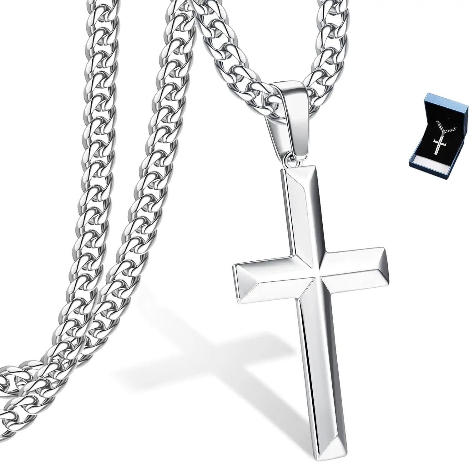 TopGems 925 Sterling Silver Cross Necklace for Men Women with Stainless Steel Diamond Cut