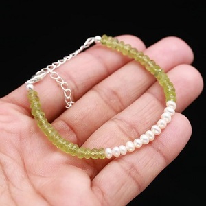 925 Sterling Silver <b>Beaded</b> Vintage Style Handmade <b>Bracelet</b> with Peridot Gemstone <b>Gold</b> Plated for Weddings and Gifts Unisex - Product Image 3