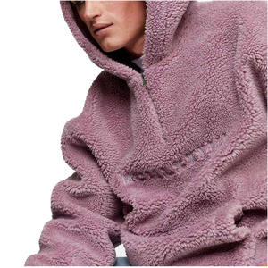 Venta al por mayor de peso pesado de lana Polar hombres pulóver con capucha personalizado bordado gota hombro transpirable media cremallera estilo de invierno - Product Image 2