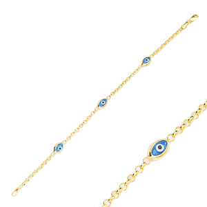 Oval Shape Turkish Eye Design <b>Charm</b> Thin <b>Bracelet</b> Turkish Wholesale Handmade 925 Sterling <b>Silver</b> Jewelry - Product Image 1