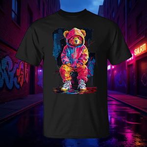 T-shirt hip hop colorata con orsetto di peluche per uomo, donna, bambino - Product Image 3