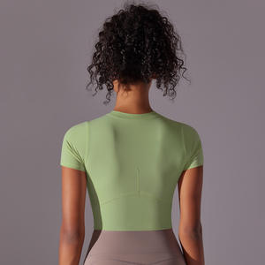 Camiseta de Yoga para Mujer, Top Corto Deportivo, Ajustado, Transpirable, de Secado Rápido, Ecológico, Reversible, Corte Regular, Manga Corta, para Gimnasio - Product Image 3