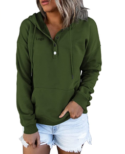 Sudaderas con capucha de manga larga informales para mujer con cordón Otoño/Invierno sudaderas patrón sólido forrado bolsillo con logotipo frontal - Product Image 1