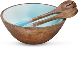 Venta caliente al por mayor de alta calidad tazón de ensalada grande tazón de mezcla altamente duradero hogar masa de madera tejida madera - Product Image 2