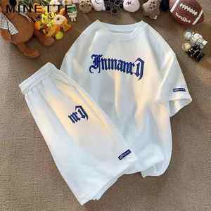 Ensemble de survêtement 2 pièces pour homme, style urbain, avec short de motard et t-shirt à col rond en coton respirant imprimé avec logo personnalisé - Product Image 3