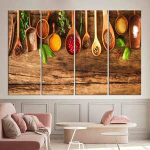 Cuadro en lienzo con estampado de especias elegantes en cucharas de madera - Decoración de cocina, juego de 4 lienzos - Product Image 1