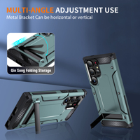 Étui de téléphone portable en TPU PC avec design ergonomique exclusif Rugged Armor, support métallique, protection contre les chutes de 10 pieds, antidérapant, S24 Ultra Plus ESM-015