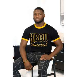 HBCU Éduqué Alpha Noir Or Chenille Brodé T-shirt Premium Coton Tee pour Hommes Personnalisé Collège Vêtements Fournisseur En Gros - Product Image 1