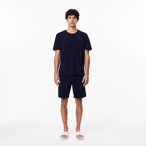 <span class=keywords><strong>T</strong></span>-<span class=keywords><strong>shirt</strong></span> à manches courtes <span class=keywords><strong>bleu</strong></span> <span class=keywords><strong>marine</strong></span> pour homme avec bordure contrastée, <span class=keywords><strong>col</strong></span> rond, coupe classique, couleur unie, 100% coton jersey tricoté - Product Image 5