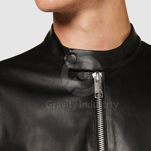 Nouvelle conception personnalisable – Blouson en cuir de vachette pour homme, collection Hiver 2026 – Col montant décontracté, logo frontal, respirant et écologique - Product Image 4