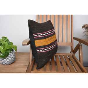 Almohada Kilim de lana marrón de 18x18 pulgadas, cojín estampado esponjoso de lujo, pluma tejida con estampado cuadrado Vintage para ropa de cama, Navidad - Product Image 2