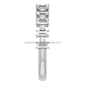 Elegante arreglo en zigzag de baguette y diamante de moissanita VVS de corte redondo incrustado sobre anillo de banda de plata sólida 925 Eternity - Product Image 3