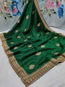 Nouvelle butte et bordure de pot de broderie de qualité supérieure avec pierre de Khabarovsk sur sari en mousseline de soie pour femmes vente en ligne de style formel - Product Image 3