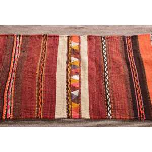 Turkish Vintage Rug, 2.3x7 ft Kilim Rug, <b>Red</b> Orange Bordered <b>Wool</b> Rug - Product Image 4