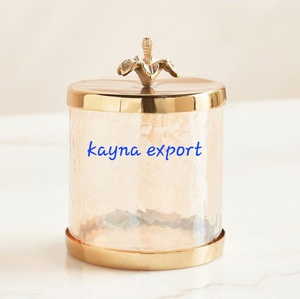 Direct Factory Sale Gold Plated Ring Design Metal <b>Lid</b> Set of 3 Food Storage <b>Glass</b> Canister Cylinder Shape Condiments <b>Container</b> - Product Image 6