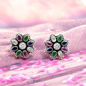 925สเตอริ่งเงินธรรมชาติหลายอัญมณีดอกไม้ต่างหูกุหลาบเครื่องประดับทองสำหรับวันครบรอบของเธอเป็นของขวัญ - Product Image 3