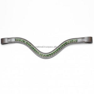 Banda de ceja de caballo de cuero de canal vacío de diseño personalizado de onda profunda de alta calidad con 1 Fila de cristales verdes esmeralda banda de CEJA ostentosa - Product Image 4