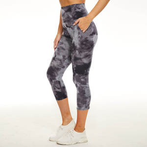 Capri Women's Yoga <b>Leggings</b> High Waist Elastic Solid Knee-Length Pants Custom <b>Pocket</b> Manufacture's Customizable Yoga <b>Legging</b> - Product Image 1