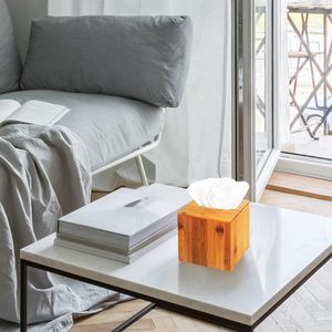 Caja de pañuelos cuadrada de bambú, funda protectora, caja de soporte, servilletero, organizador, soporte para sala de estar, cocina, dormitorio, Oficina - Product Image 3