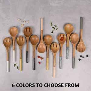 Herramientas de ensalada de madera de acacia hechas a mano, tenedor y cuchara de madera maciza para frutas, aperitivos, ensaladas, accesorios de cocina para uso doméstico - Product Image 3