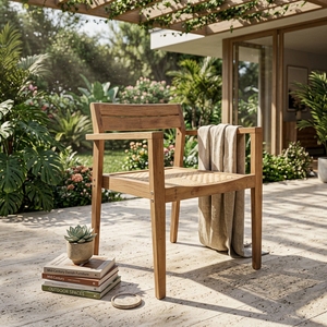 Solid Teak Wood <b>Armchair</b> Slatted Backrest Natural Finish Comfortable Portable Outdoor Patio Garden <b>Dining</b> Chair - Product Image 5