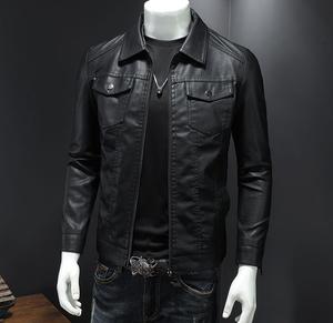 Vestes en cuir à logo personnalisé et à manches longues à col rabattu dernières vestes boutonnées en cuir pour hommes disponibles tenue décontractée à bas prix - Product Image 3