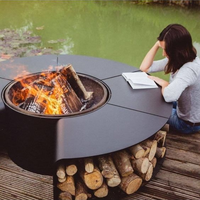 Cheminée d'extérieur sans fumée Foyer Corten avec support de rangement en bois Fournitures de jardin en métal