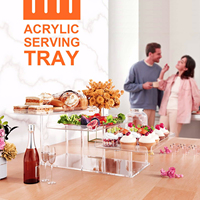 Plateau de service moderne en acrylique transparent, qualité commerciale, compatible lave-vaisselle, écologique, durable, léger, portable et personnalisable