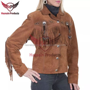 Leather Cowgirl Western Style Festival <b>Jacket</b> With <b>Suede</b> Fringe, Snap Front, and White Tassel Coat for Women - Product Image 2
