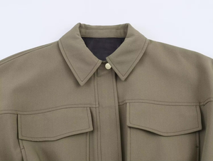 เสื้อแจ็คเก็ตขนแกะผู้หญิง คอลเลคชั่นฤดูใบไม้ร่วง 2025 ดีไซน์ใหม่ทันสมัย เสื้อคลุมตัวนอกมีกระเป๋าใหญ่ ปกเสื้อแบบปกเชิ้ต แขนยาว ทรงโอเวอร์ไซส์ ซิป ระบายอากาศได้ดี ผ้าฝ้าย 360 กรัม - Product Image 5