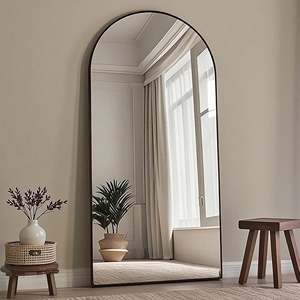 Black Arched 80x180cm Full-Length Luxury Large Glass <b>Mirror</b> 5mm Thick Minimalist Design Wood <b>Panel</b> for Decorative Smartspace - Product Image 1