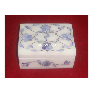 Boîte de rangement à bijoux en marbre blanc pur avec incrustation de nacre bleue, nouveau design, finition lisse et polie - Product Image 1