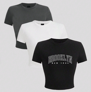 95% coton 5% Spandex sérigraphie personnalisée haut court t-shirts femmes basique court t-shirts culture t-shirts pour les filles - Product Image 2