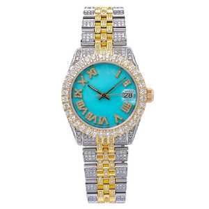 นาฬิกาหรูฮิปฮอปคุณภาพระดับพรีเมี่ยมหน้าปัดสีฟ้า Moissanite หน้าปัดเพชรสีเหลืองทองออกแบบให้มีสไตล์อะนาล็อก - Product Image 4