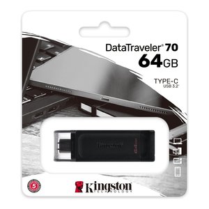 Memoria USB Tipo-C de 64 GB DATATRAVELER 70 3.2 Negra Personalizada con Memoria Integrada de 32 GB y Capacidad de 1 GB para Conductores - Product Image 2