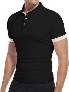 Polo negro liso de primera calidad para hombre, Polo de manga corta transpirable de tela de algodón, ajustado, informal, moderno, ropa de verano - Product Image 2