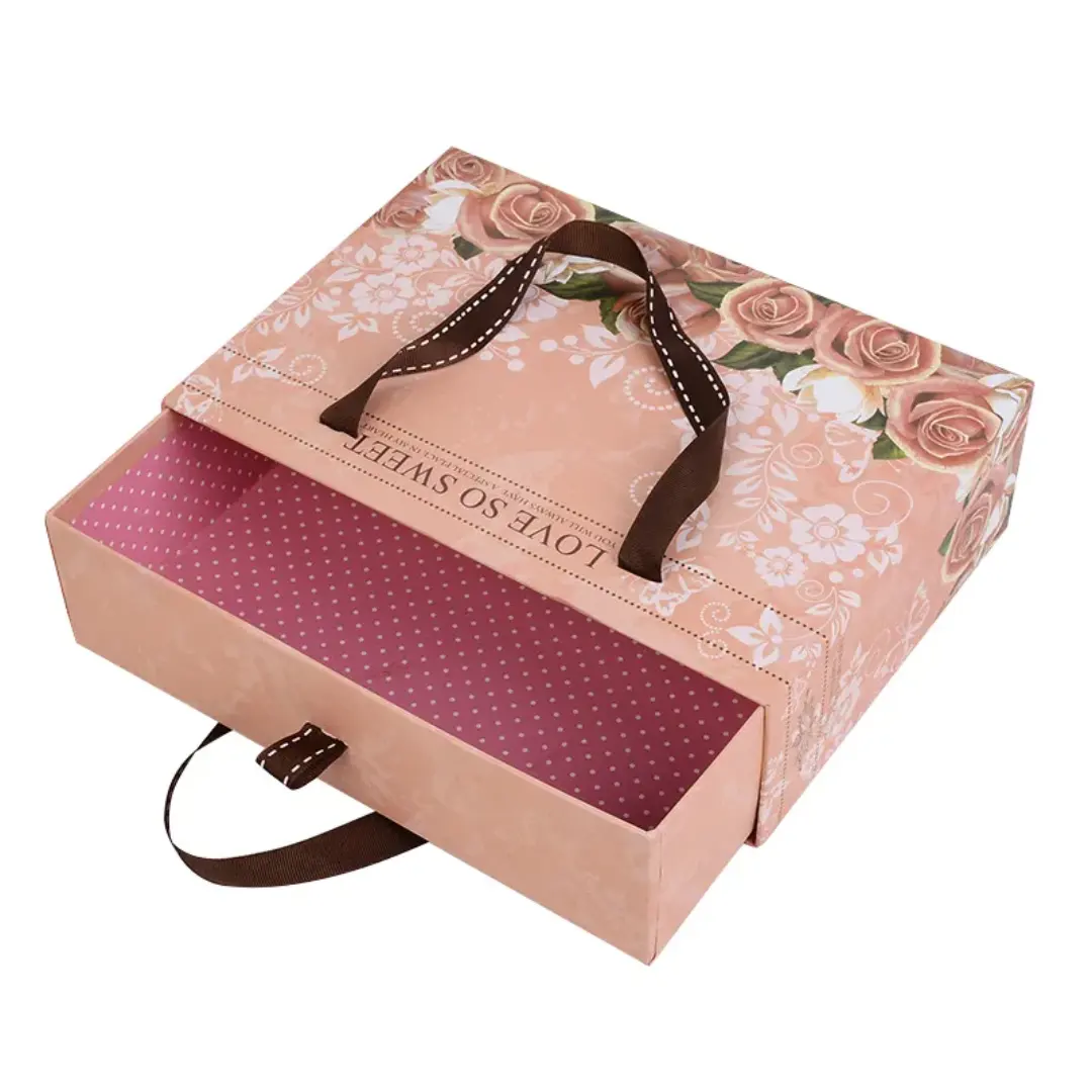 Blossom Peach Design Imprimé De Luxe Carton Rigide Haute Qualité Tiroir Sous-Vêtements Boîte Cadeau en Carton avec Poignée
