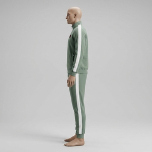 <b>Men</b> Winter Hooded Sage Green Tracksuit Set Full Zip Athletic <b>Jacket</b> Jogger Pants <b>White</b> Side Stripes Sportswear Training Gym - Product Image 2