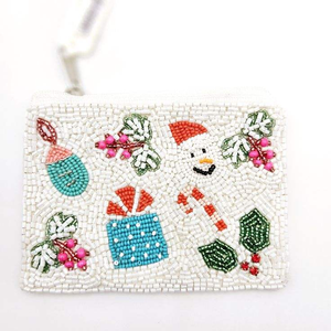 À la mode haute qualité primum élégant style à la mode broderie à la main conception perlée Merry & Bright pochette à monnaie mini sac à fermeture éclair - Product Image 3