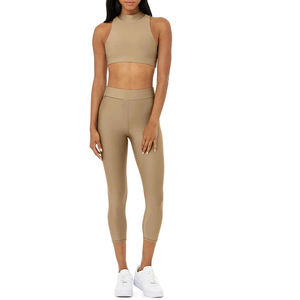 Conjunto de Yoga para Mujer Talla Grande, Cintura Alta, Largo, Sólido, 2 Piezas, Ropa Deportiva Elástica, Atuendo Activo Cómodo - Product Image 1