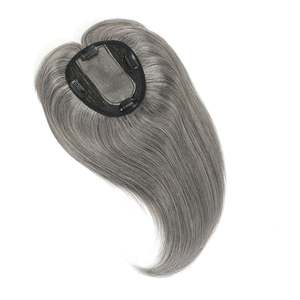 ท็อปเปอร์ผมแท้ Remy พร้อมหน้าม้า ฐานไหม โมโนฟิลาเมนต์ สี 1B/เทาเกลือพริกไทย - Product Image 3