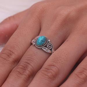 Trending 925 Sterling Silver Turquoise Gemstone Ring Jewelry Handmade Silver Boho Style Ring Jewelry for Women <b>Gift</b> for Girls - Product Image 4