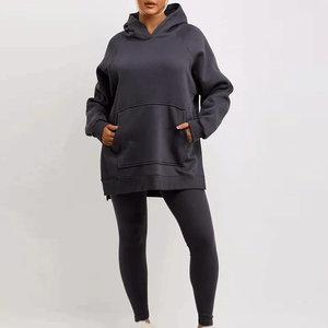 Hot Selling Women Winter Solid Eco-Friendly 100% Cotton Oversized Pullover Hoodie & Leggings Set Tracksuit - Product Image 4